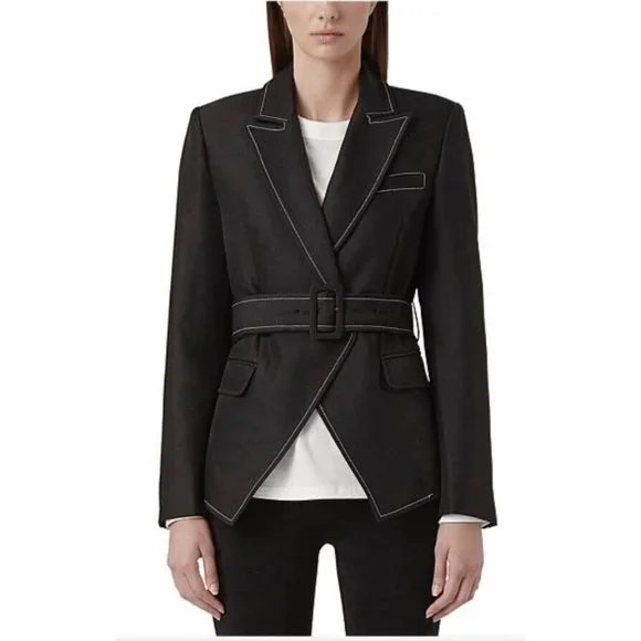 Camilla And Marc Size 12 Black Faith Topstitch Twill Blazer Jacket Belt RRP$550 - Picture 11 of 11
